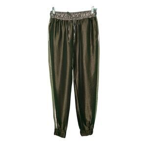 Zara gold green satin effect pull on cuffed pants size Small